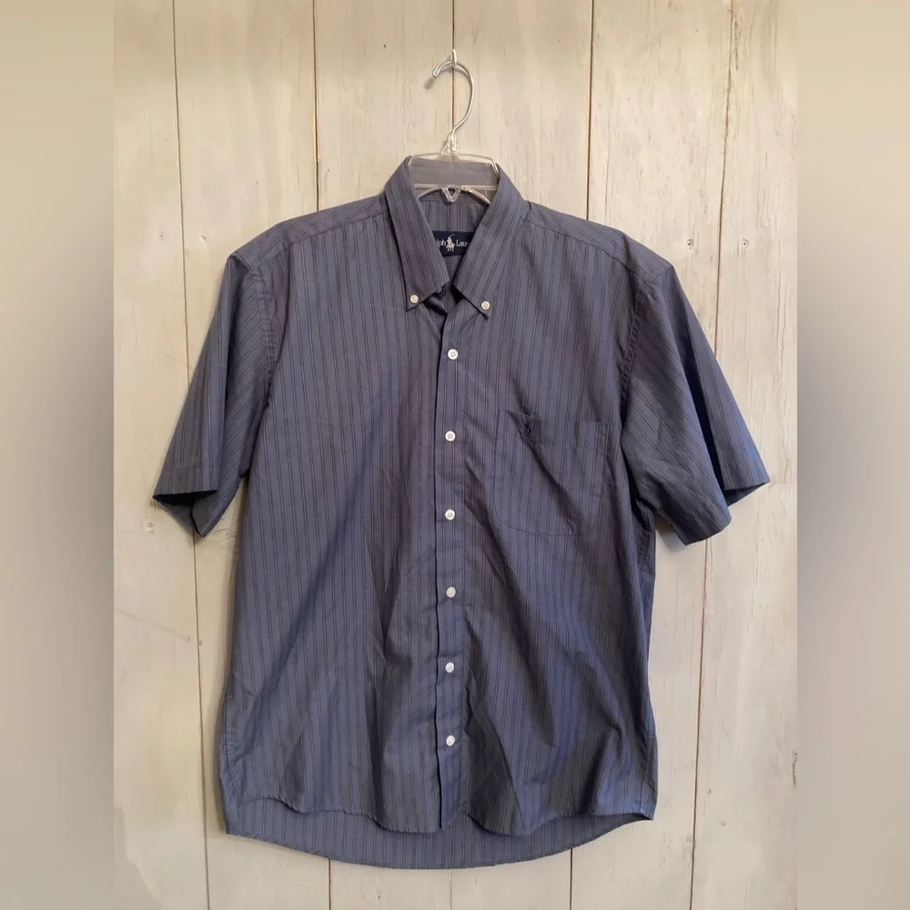 POLO RALPH LAUREN mens‎ BLAKE stripe short sleeve button up shirt blue Sz-LG